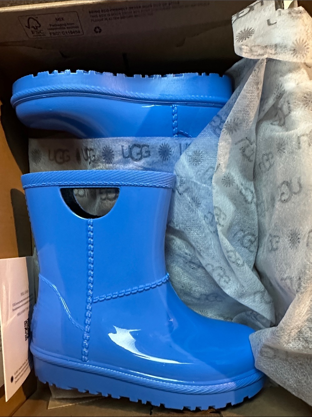 UGG Kids Bright Blue Rain Boots with Easy Pull Handles